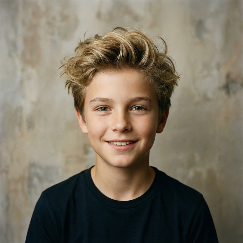 Confident 13-Year-Old Boy Portrait with Blond Hair