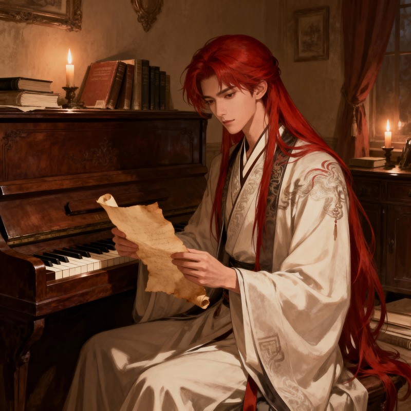 Elegant Fanart of a Young Man in Traditional Attire