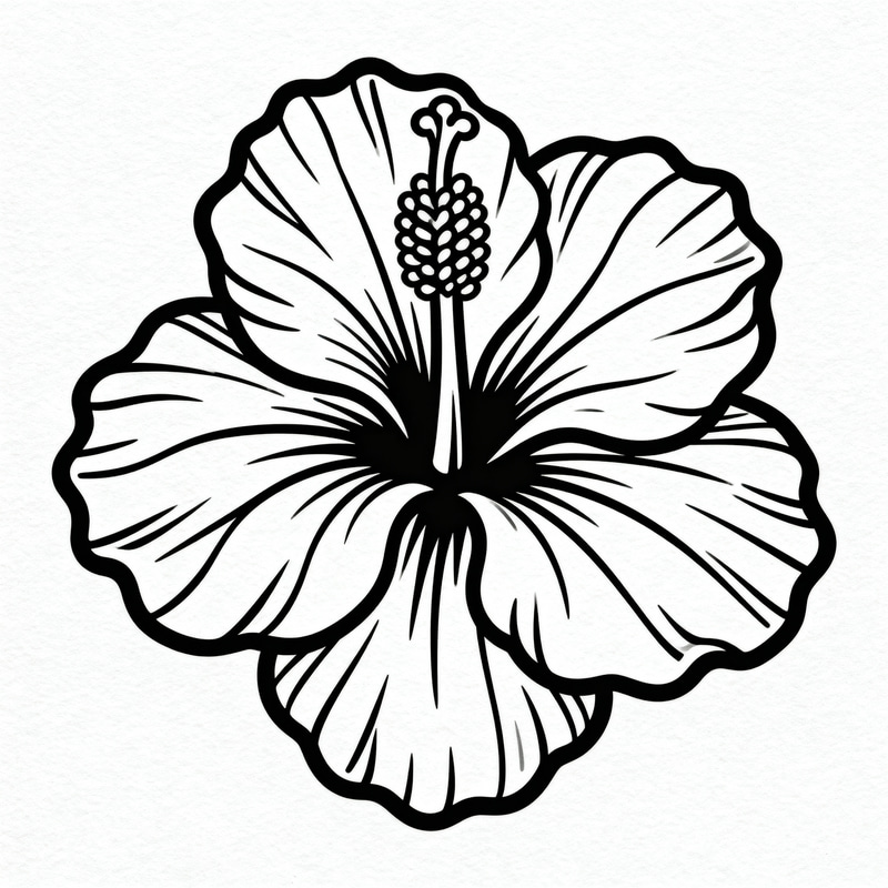 Hibiscus Flower Outline - Black and White Art