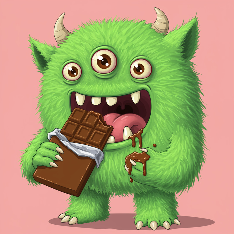 Cartoon Monster Devours Chocolate Delight Cartoon Monster Devours Chocolate Delight