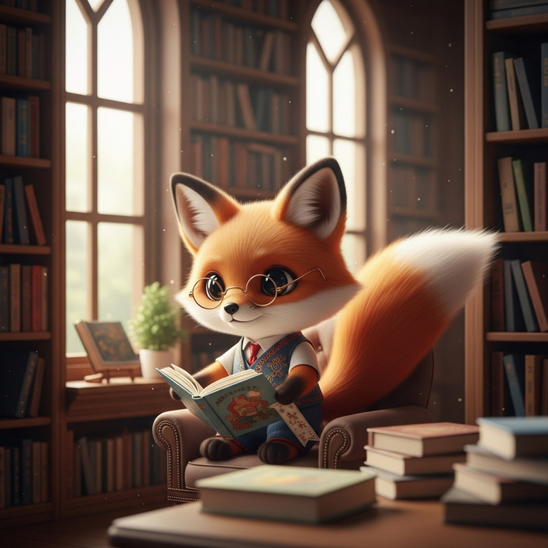 Kawaii Fox in a Library - Adorable Art Inspiration Kawaii Fox in a Library - Adorable Art Inspiration