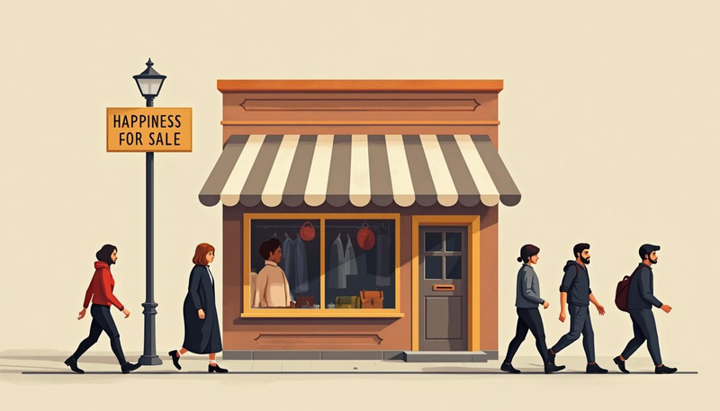 Happiness for Sale: Elegant Minimalist Shop Illustration Happiness for Sale: Elegant Minimalist Shop Illustration