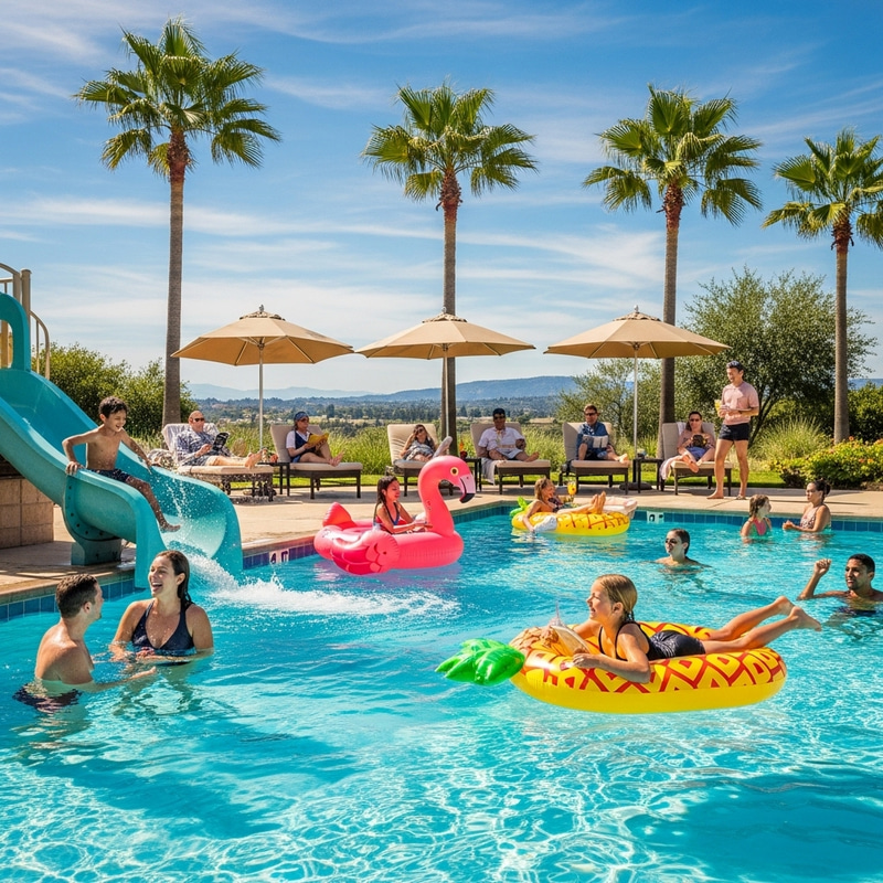 Fun at the Public Pool: A Photorealistic Scene