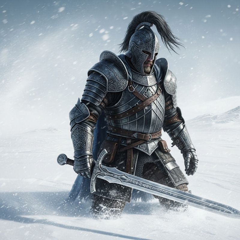 Warrior in Snow - Majestic Winter Battle Scene Warrior in Snow - Majestic Winter Battle Scene