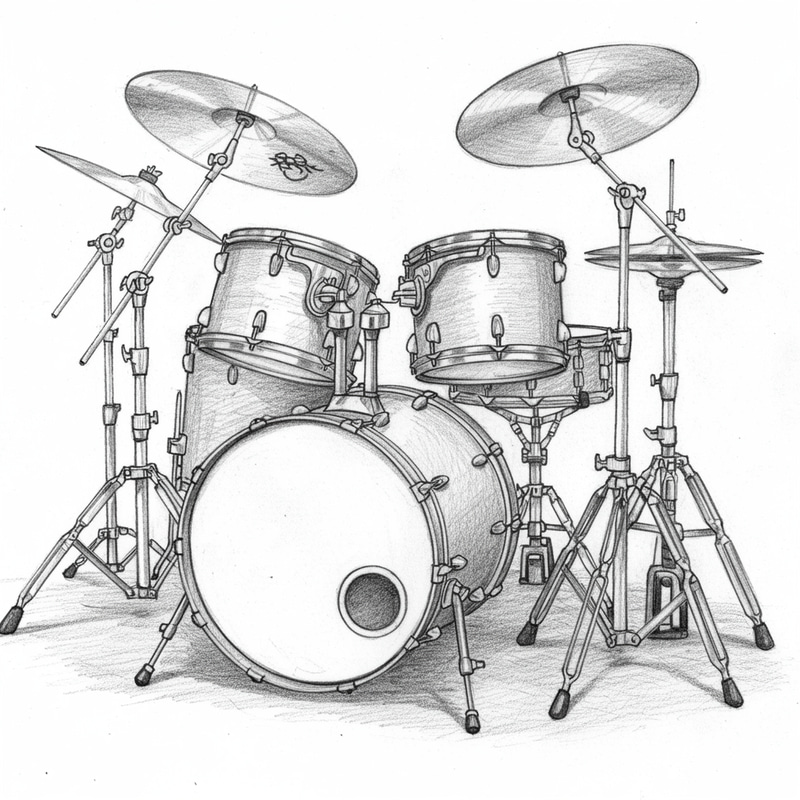 Artistic Pencil Drawings of Drumsets Artistic Pencil Drawings of Drumsets