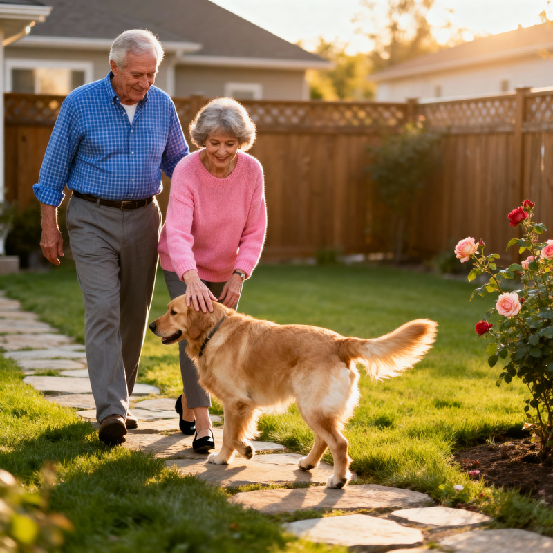 Seniors Enjoying Nature and Pets in Their Neighborhood Seniors Enjoying Nature and Pets in Their Neighborhood