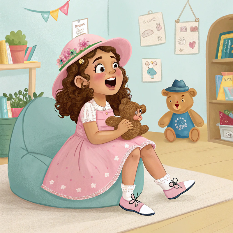 Joyful 6-Year-Old Girl in Playroom Illustration Joyful 6-Year-Old Girl in Playroom Illustration