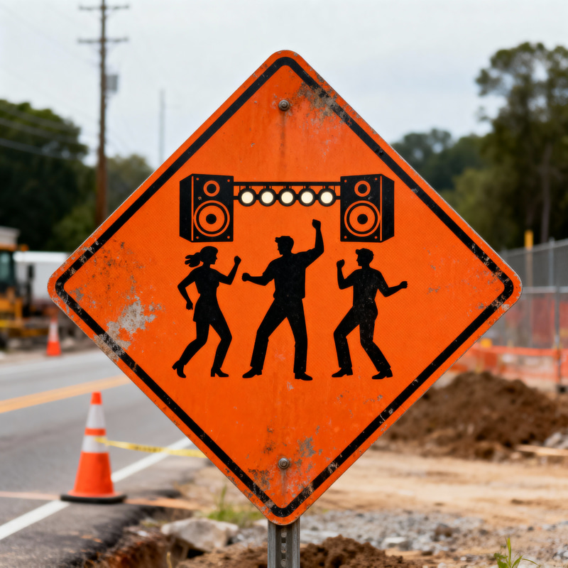 Construction Sign with Dancing People Graphic