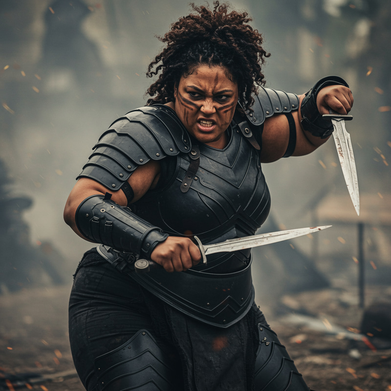 Curvy Plus Size Woman Warrior with Daggers