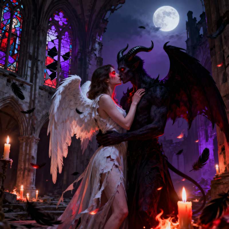 Gothic Romance: Angel and Demon in Moonlit Ruins Gothic Romance: Angel and Demon in Moonlit Ruins