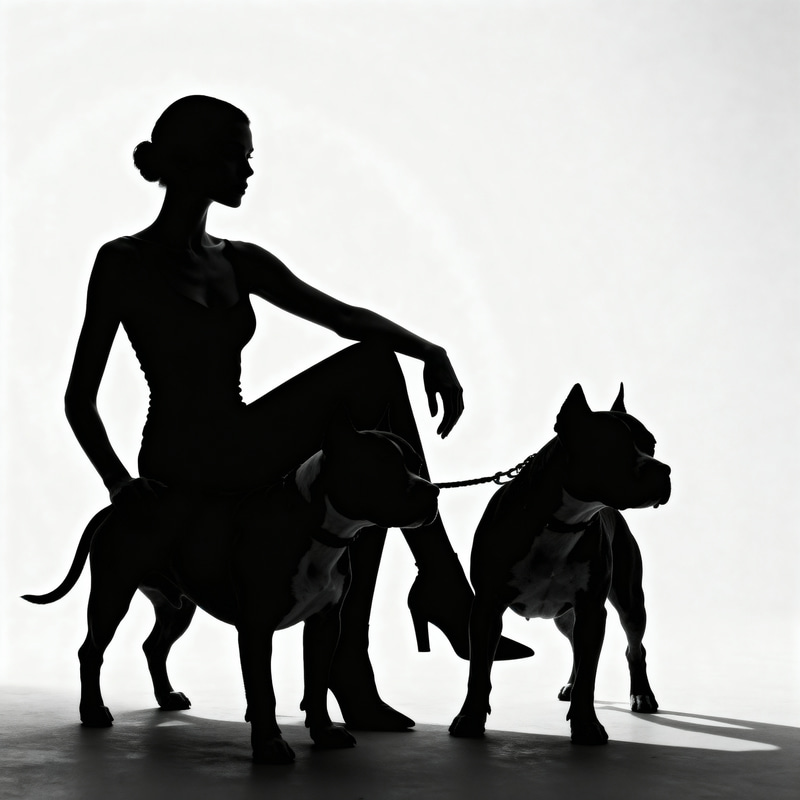 Dramatic Silhouette Art of Woman and Pitbulls