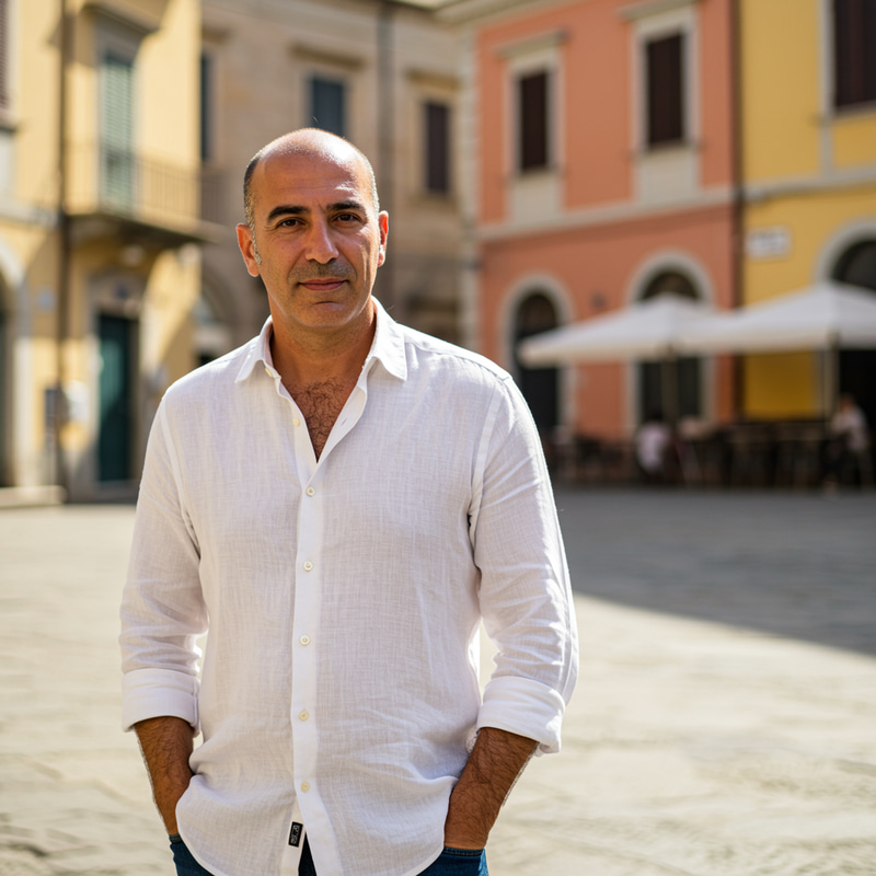 Italian Heritage Man with Bald Head and Brown Eyes Italian Heritage Man with Bald Head and Brown Eyes