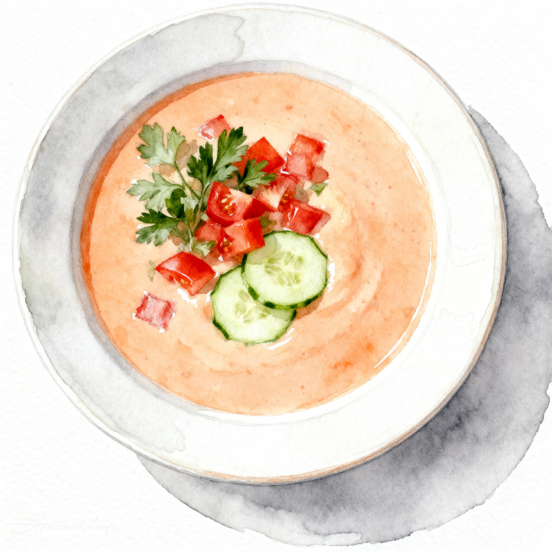 Delicate Watercolor Gazpacho Plate Illustration Delicate Watercolor Gazpacho Plate Illustration
