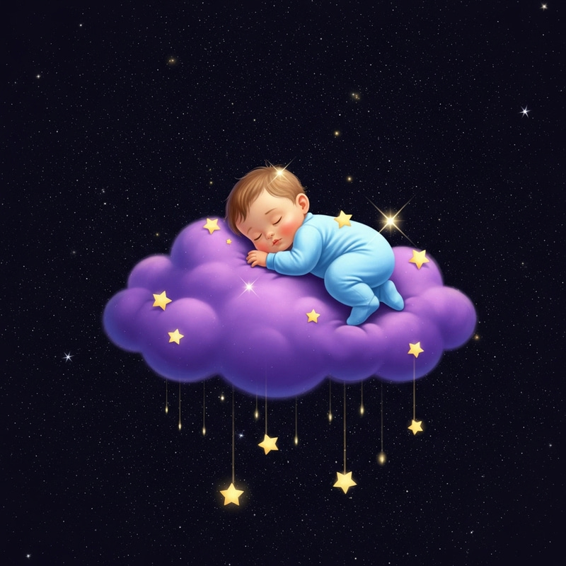Dreamy Baby on Purple Cloud with Raining Stars Dreamy Baby on Purple Cloud with Raining Stars