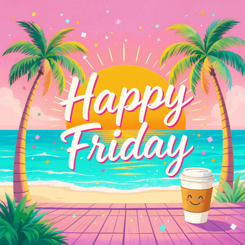 Happy Friday Artwork: Cheerful Beach Vibes Happy Friday Artwork: Cheerful Beach Vibes