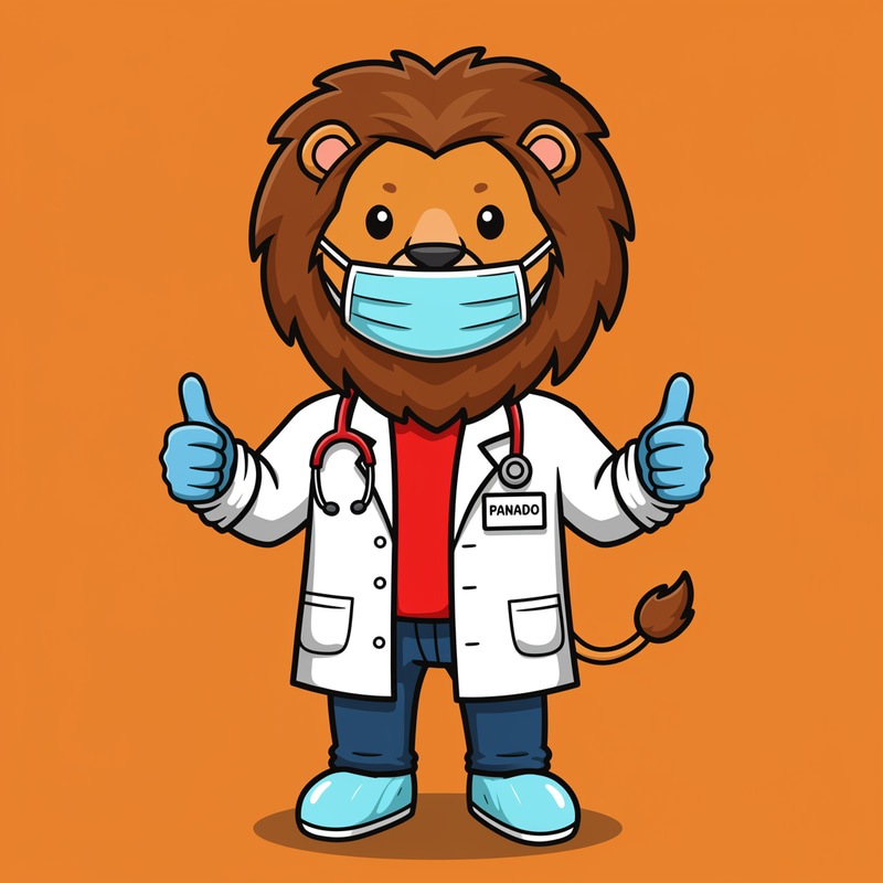 Cute Lion Doctor Illustration with Panado Badge Cute Lion Doctor Illustration with Panado Badge