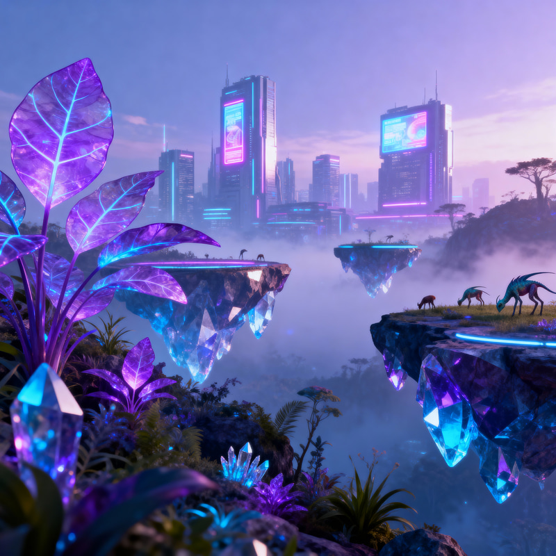 Futuristic Alien Landscape with Lush Vegetation Futuristic Alien Landscape with Lush Vegetation