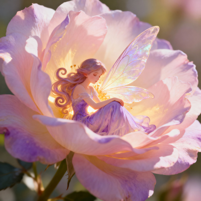 Enchanting Fairy Curled Up in a Flower