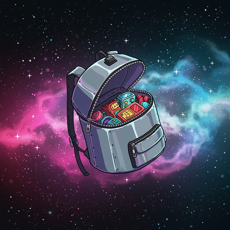 Floating Metal Cylinder Backpack in Space Floating Metal Cylinder Backpack in Space