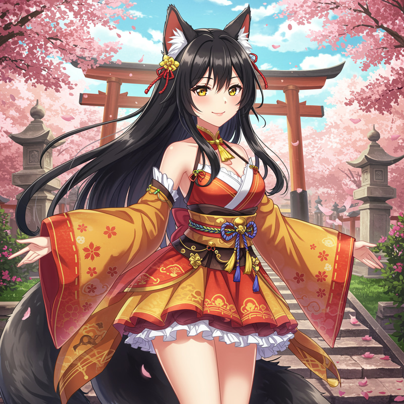 Kitsune Girl in Anime Style Dress