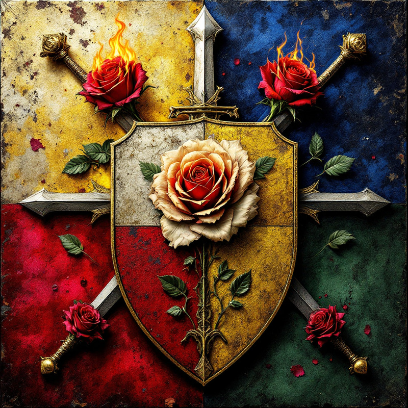 Heraldic Shield with Roses and Symbols