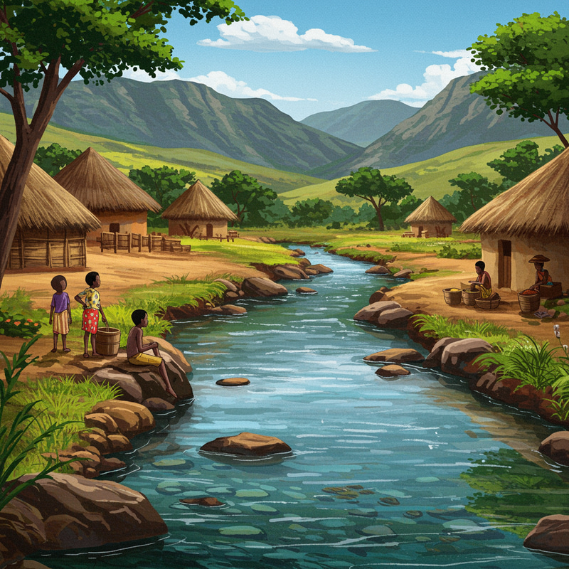 Animation of African Village with a Life-Giving River Animation of African Village with a Life-Giving River