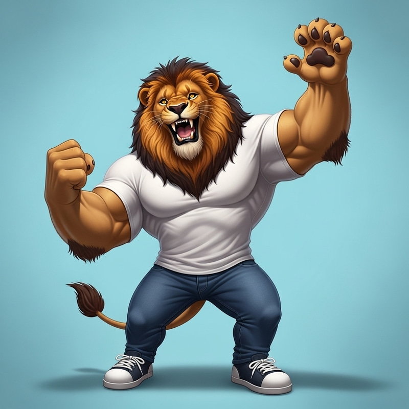 Cheering Lion in Casual Wear: Fun and Fashion Cheering Lion in Casual Wear: Fun and Fashion