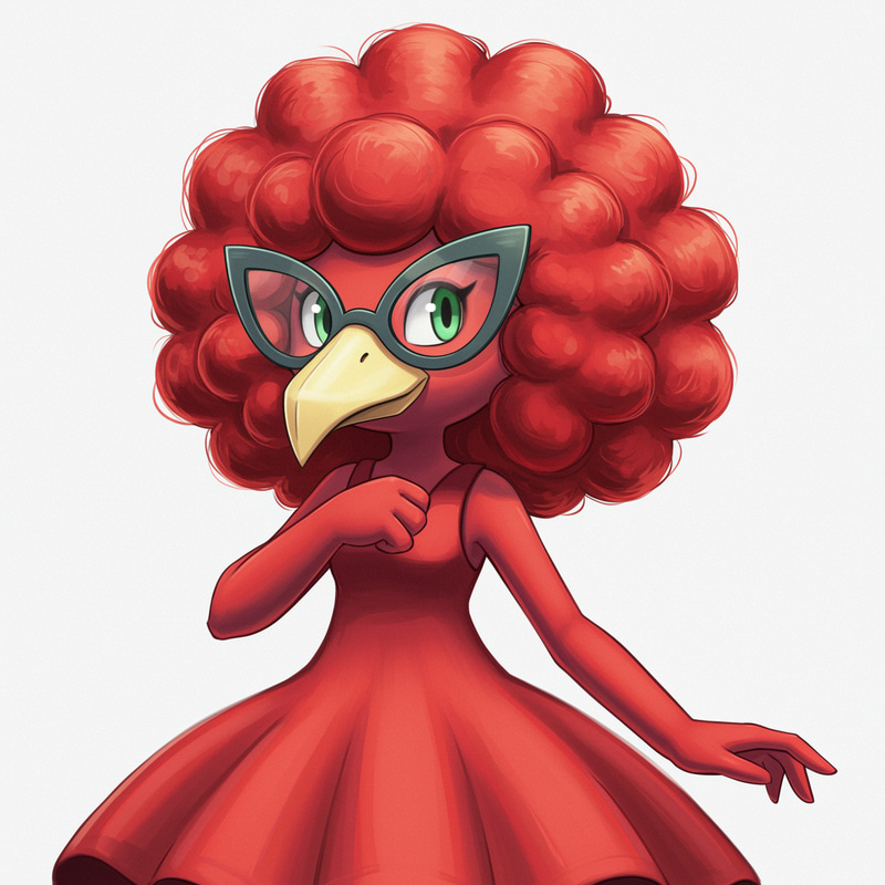Red Beaked Pokémon with Curly Hair and Dress Red Beaked Pokémon with Curly Hair and Dress