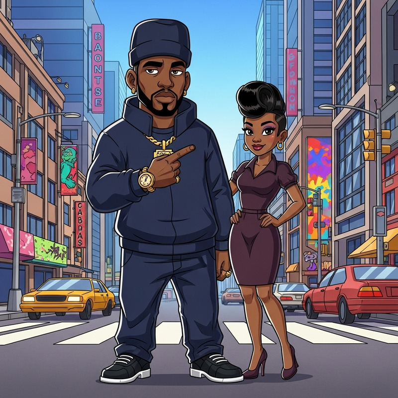 Cartoon Black Gangster & Girlfriend Artwork