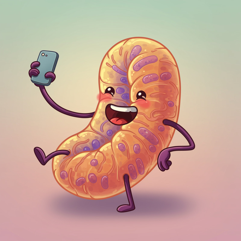Cheerful Mitochondrion Selfie with Arms and Legs