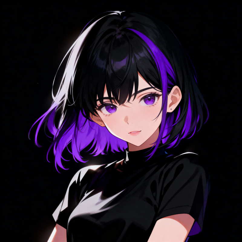 Stunning Anime Girl with Black and Purple Hair Art Stunning Anime Girl with Black and Purple Hair Art