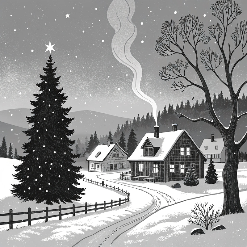 Snowy Winter Village Christmas Illustration Snowy Winter Village Christmas Illustration