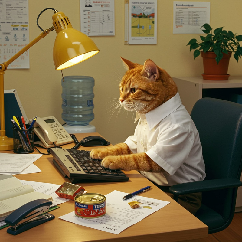 Orange Cat Office Worker: Feline Productivity