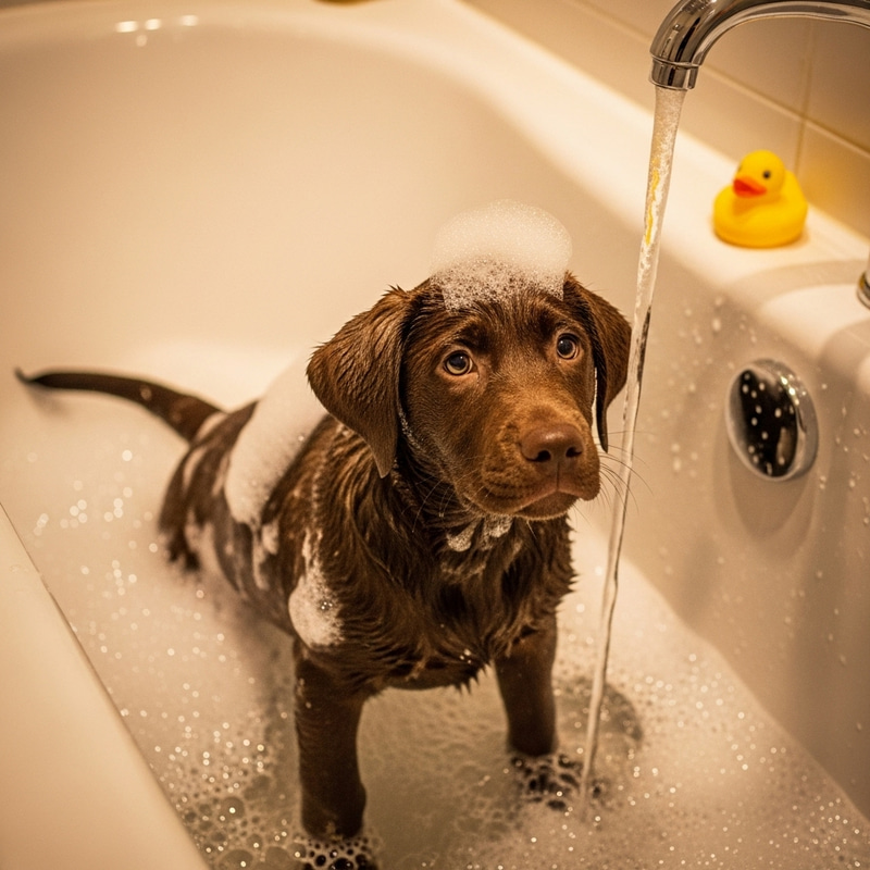 Cute Dog in Bathtub: Bubbles and Fun Cute Dog in Bathtub: Bubbles and Fun