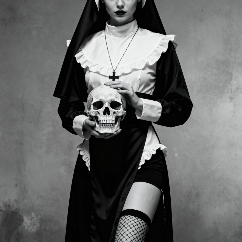 Gothic Nun Halloween Costume with Skull Gothic Nun Halloween Costume with Skull