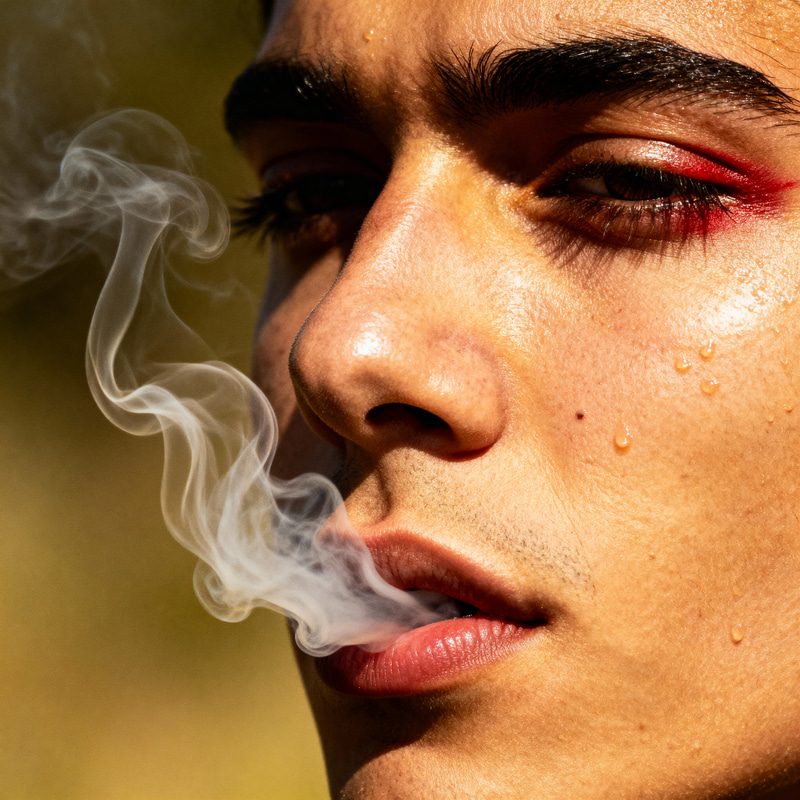 Realistic Close-Up of a Person Smoking