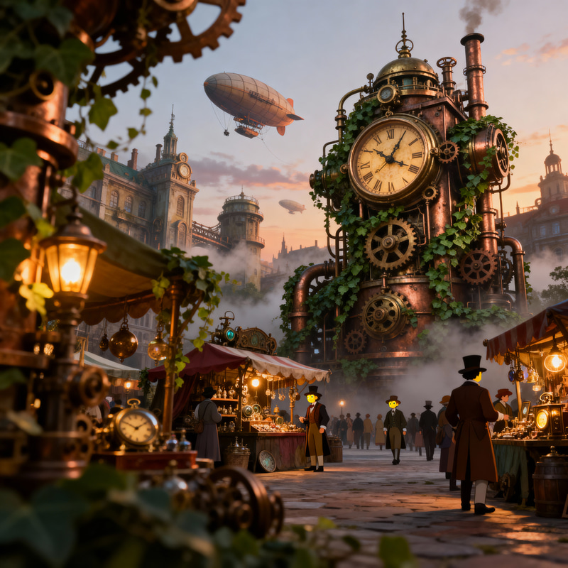 Steampunk Cityscape: Dusk Market Adventure Steampunk Cityscape: Dusk Market Adventure