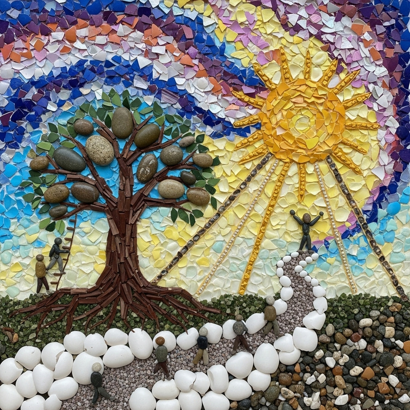 Inspiring Life Mosaic with Egg Shells and Rocks Inspiring Life Mosaic with Egg Shells and Rocks