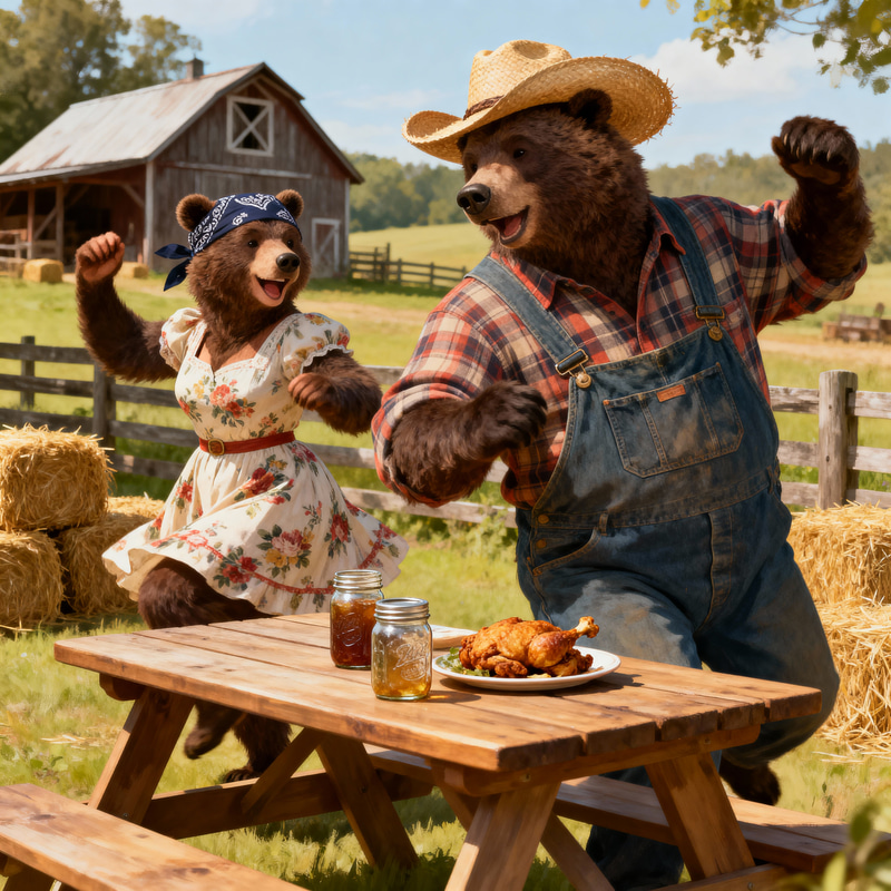 Hill Billy Cartoon Bears Party Scene Hill Billy Cartoon Bears Party Scene