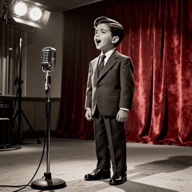 50s Spanish Child Singer Portrait in Vintage Studio 50s Spanish Child Singer Portrait in Vintage Studio