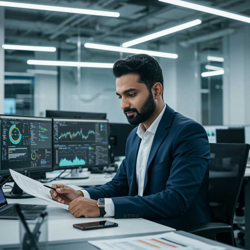 Confident Indian Professional in Modern Office Confident Indian Professional in Modern Office