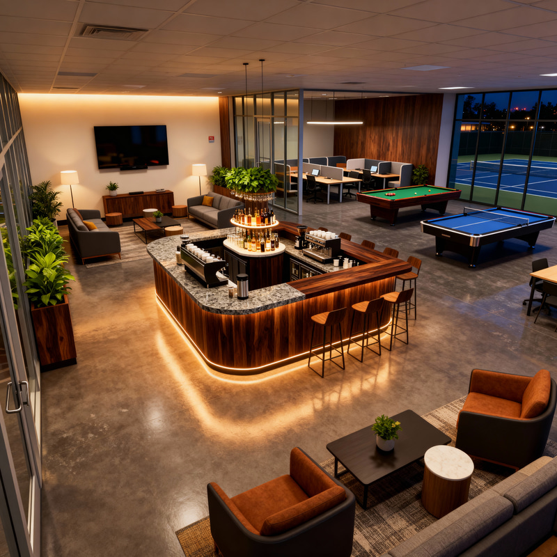 Modern Hybrid Pickleball Lounge & Coworking Space Modern Hybrid Pickleball Lounge & Coworking Space