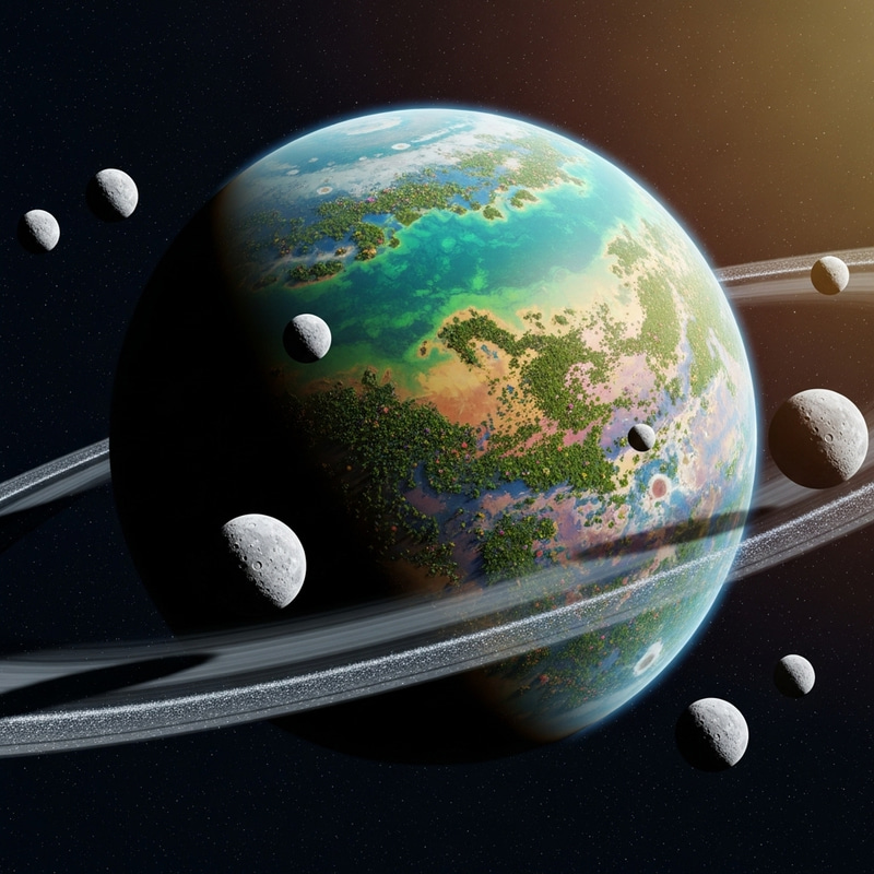 Vibrant Planet with Rings and Moons Vibrant Planet with Rings and Moons