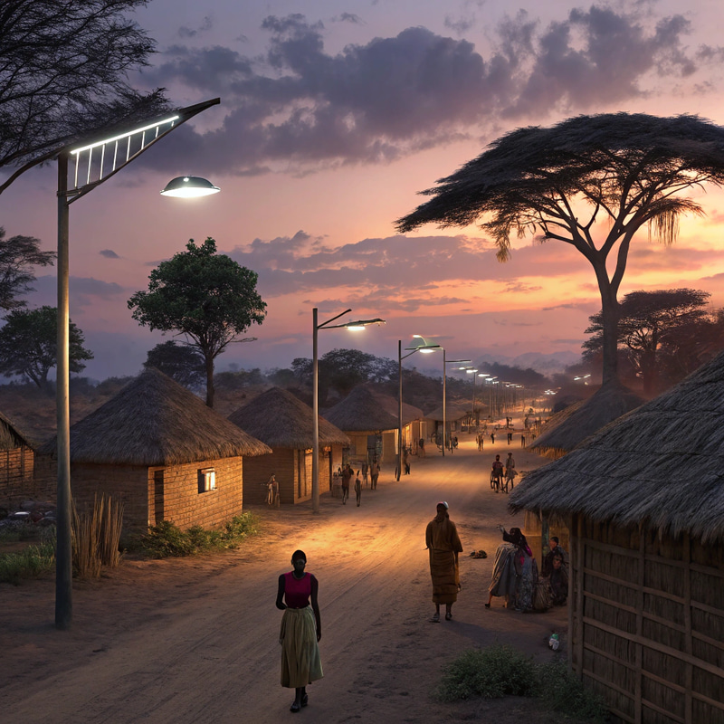 Animated African Village with Solar Lights