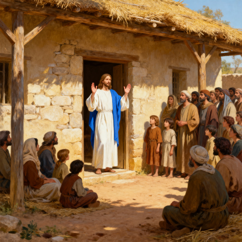 Jesus Preaching at Home to a Crowded Gathering Jesus Preaching at Home to a Crowded Gathering