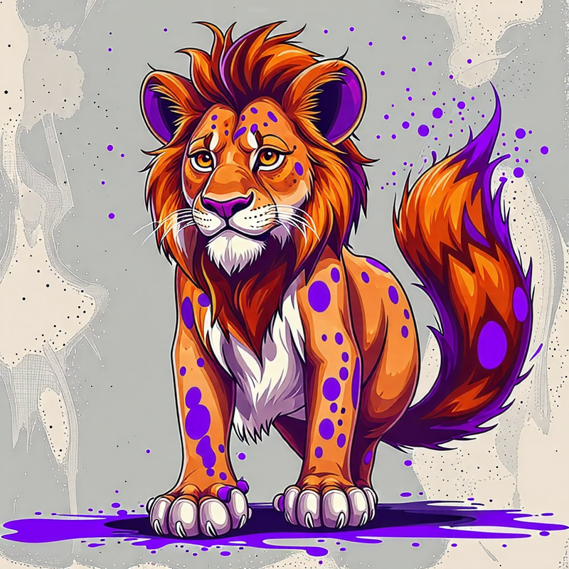 Colorful Lion Man with Paint Stains and Fluffy Tail Colorful Lion Man with Paint Stains and Fluffy Tail