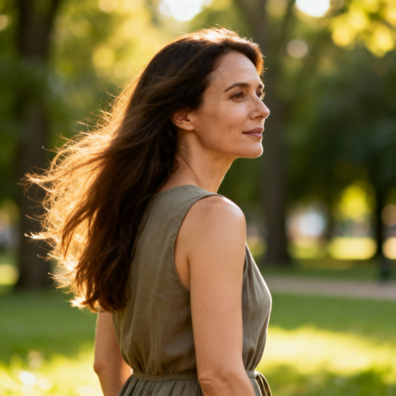 30-Year-Old Woman in a Blurred Park Setting