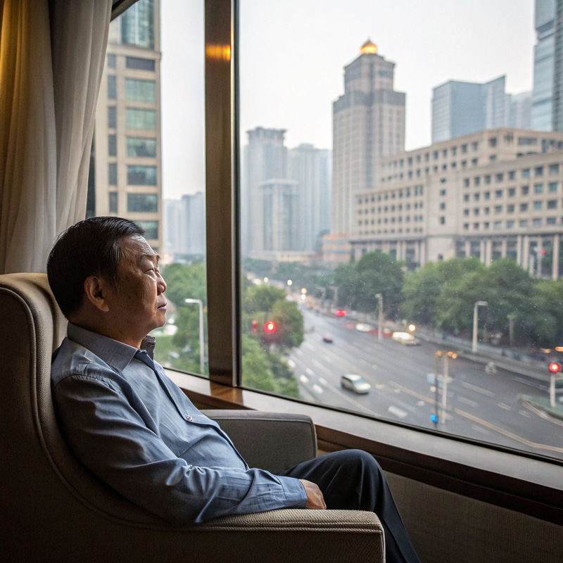 Chinese Man Reflecting on City View - Real Photo