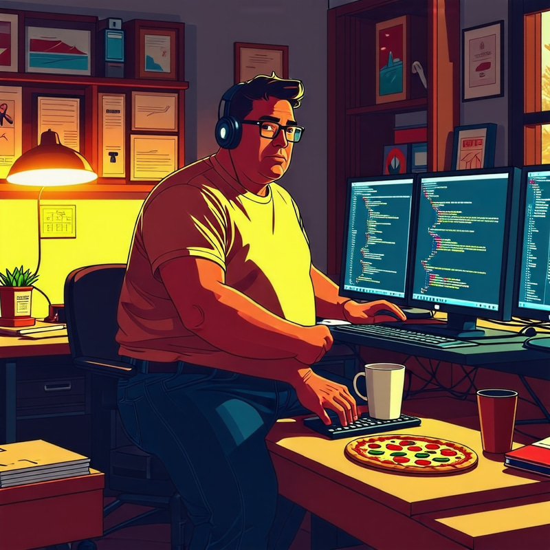 Graphic Designer Coding in Home Office with Dual Monitors Graphic Designer Coding in Home Office with Dual Monitors