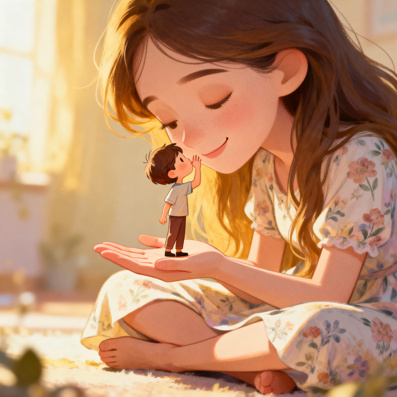 Giant Woman and Tiny Boy: A Whimsical Encounter